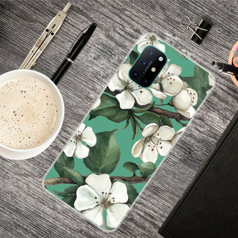 Cover OnePlus 8T Hvide Malede Blomster