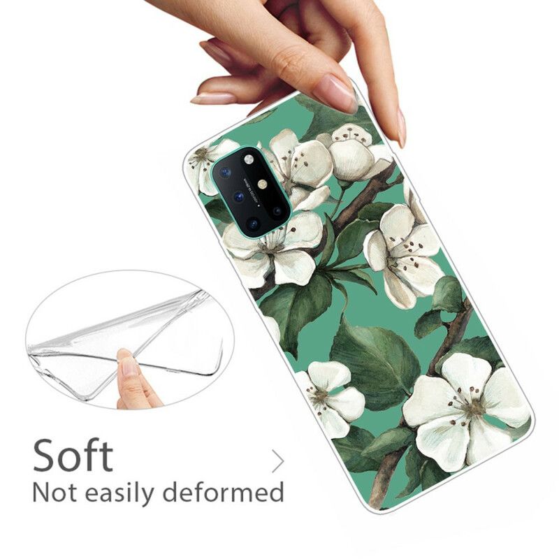 Cover OnePlus 8T Hvide Malede Blomster