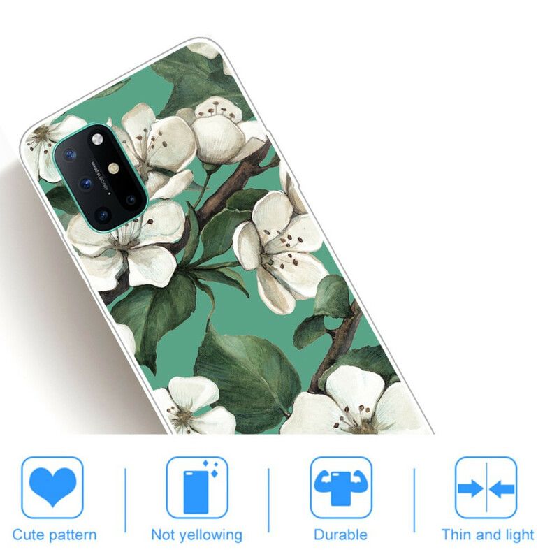 Cover OnePlus 8T Hvide Malede Blomster