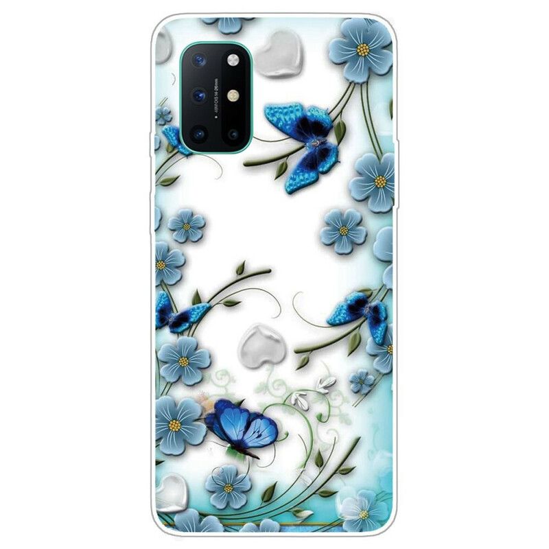 Cover OnePlus 8T Retro Sommerfugle Og Blomster Sømløse