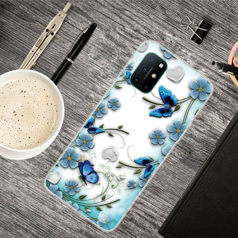 Cover OnePlus 8T Retro Sommerfugle Og Blomster Sømløse