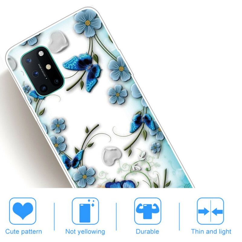 Cover OnePlus 8T Retro Sommerfugle Og Blomster Sømløse