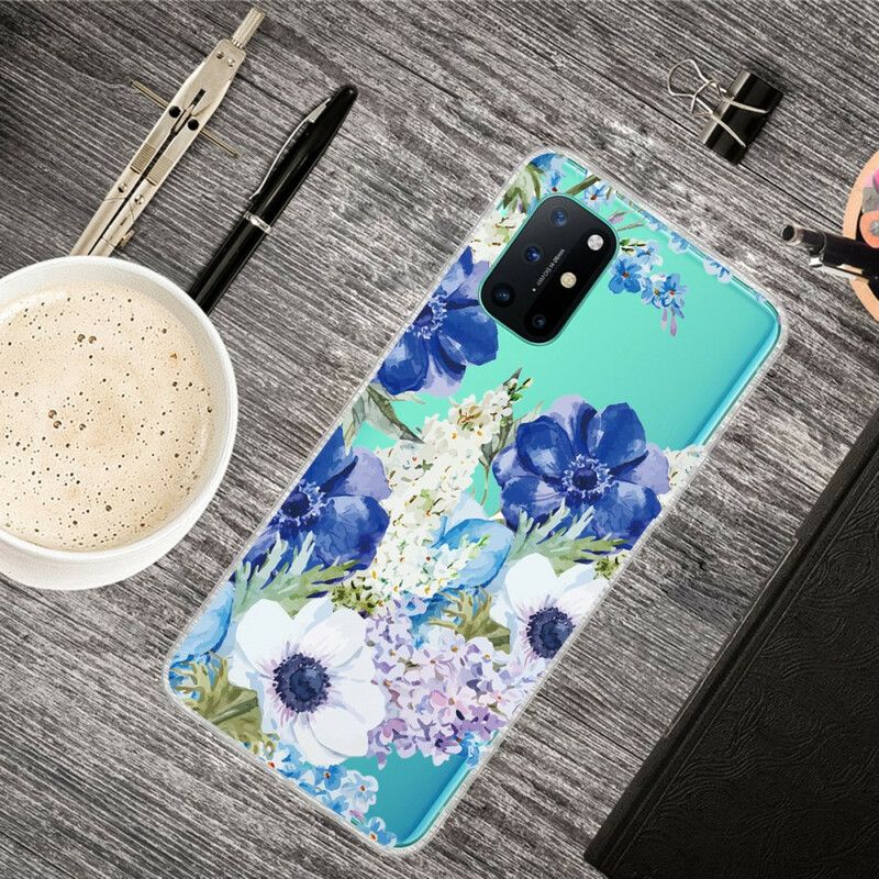 Mobilcover OnePlus 8T Akvarel Blå Blomster Sømløs