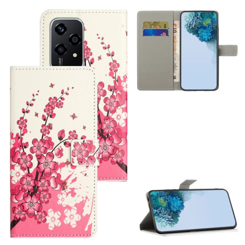 Læder Cover Honor 200 Lite Telefon Etui Tropiske Blomster