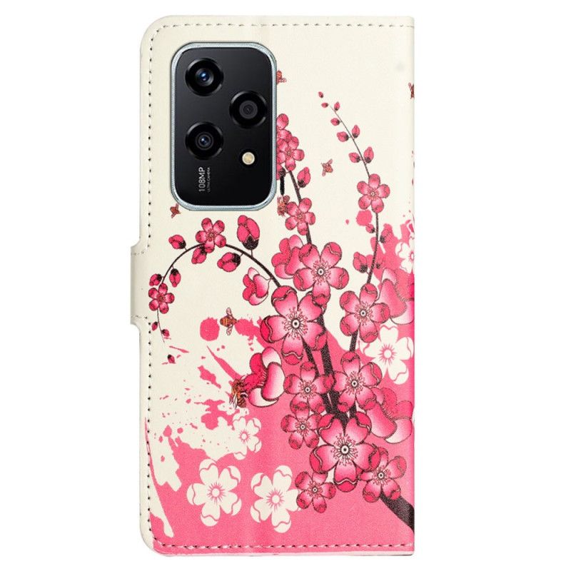 Læder Cover Honor 200 Lite Telefon Etui Tropiske Blomster