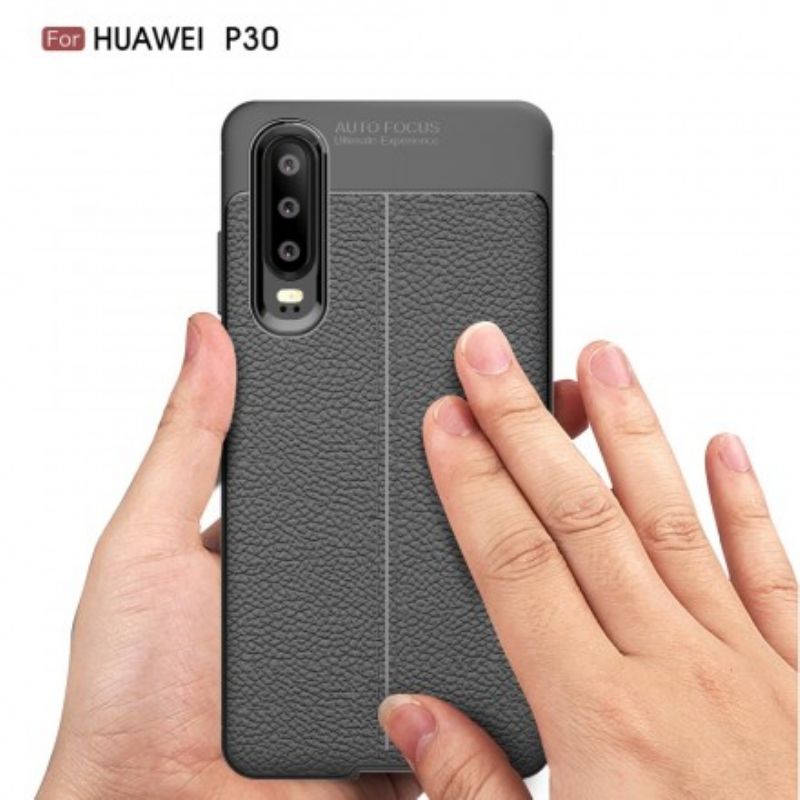 Cover Huawei P30 Dobbelt Linje Litchi Læder Effekt