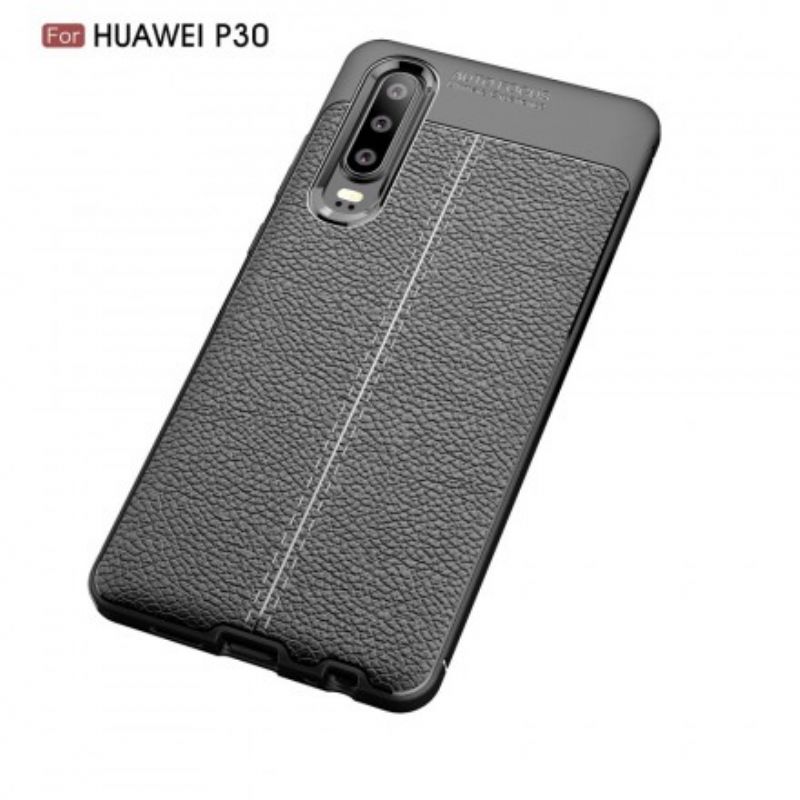 Cover Huawei P30 Dobbelt Linje Litchi Læder Effekt