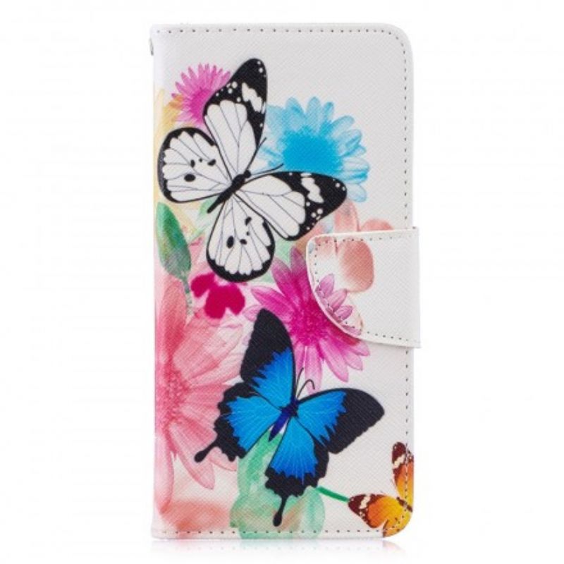 Flip Cover Huawei P30 Malede Sommerfugle Og Blomster