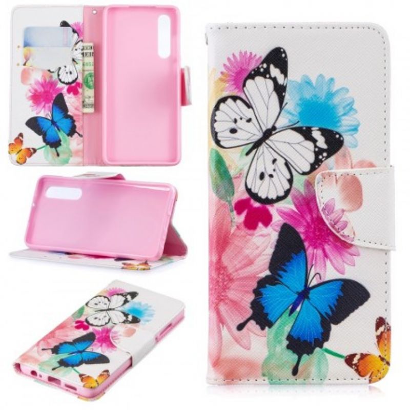 Flip Cover Huawei P30 Malede Sommerfugle Og Blomster