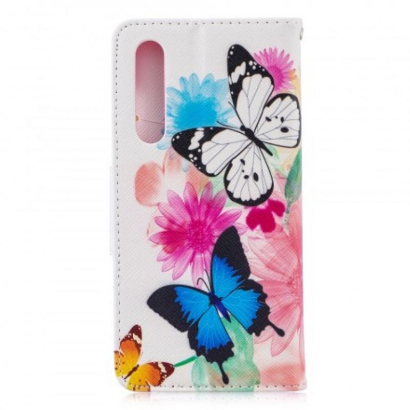 Flip Cover Huawei P30 Malede Sommerfugle Og Blomster