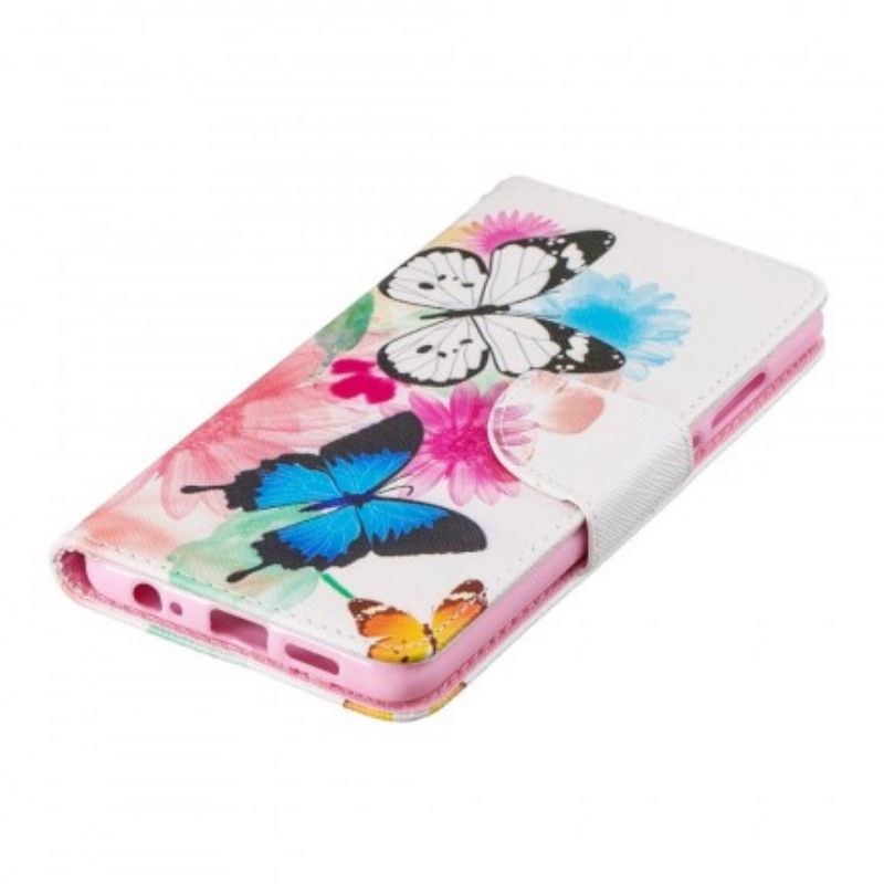 Flip Cover Huawei P30 Malede Sommerfugle Og Blomster