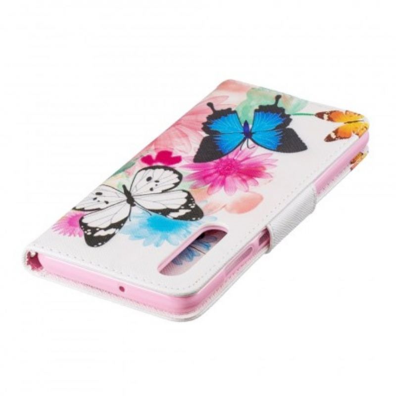 Flip Cover Huawei P30 Malede Sommerfugle Og Blomster