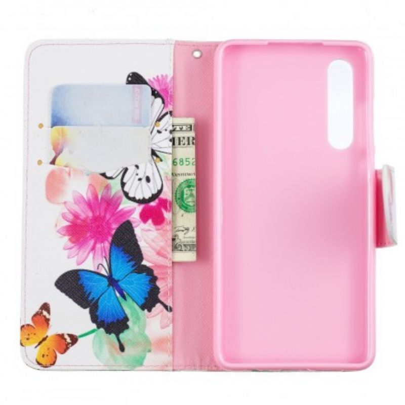 Flip Cover Huawei P30 Malede Sommerfugle Og Blomster