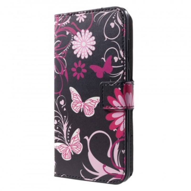 Flip Cover Huawei P30 Sommerfugle Og Blomster