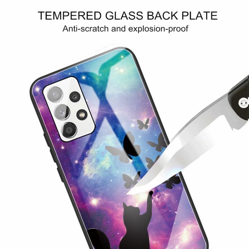 Cover Samsung Galaxy A13 Hærdet Glas For Kat Og Sommerfugle