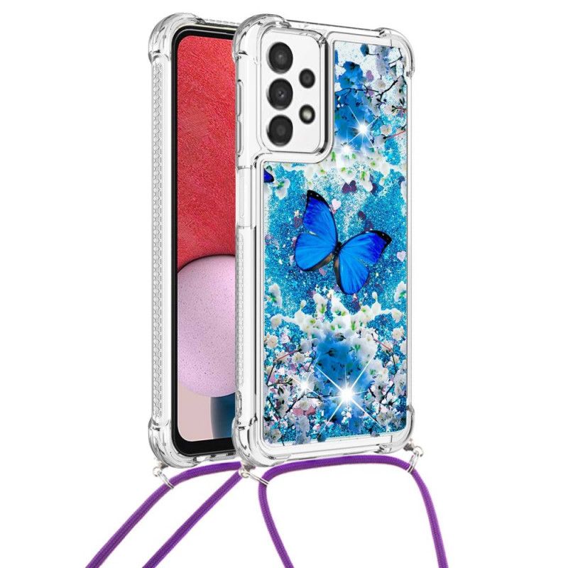 Cover Samsung Galaxy A13 Med Snor Sommerfugle Pailletter Snøre