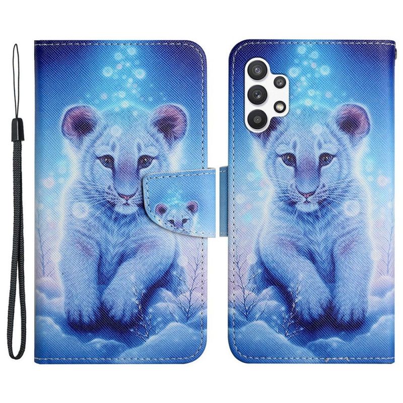 Flip Cover Samsung Galaxy A13 Hvid Tiger Med Snor