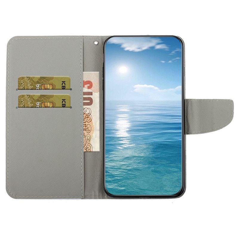 Flip Cover Samsung Galaxy A13 Hvid Tiger Med Snor