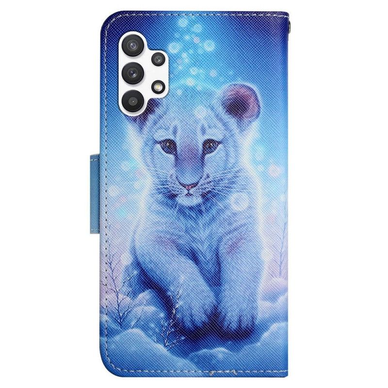 Flip Cover Samsung Galaxy A13 Hvid Tiger Med Snor