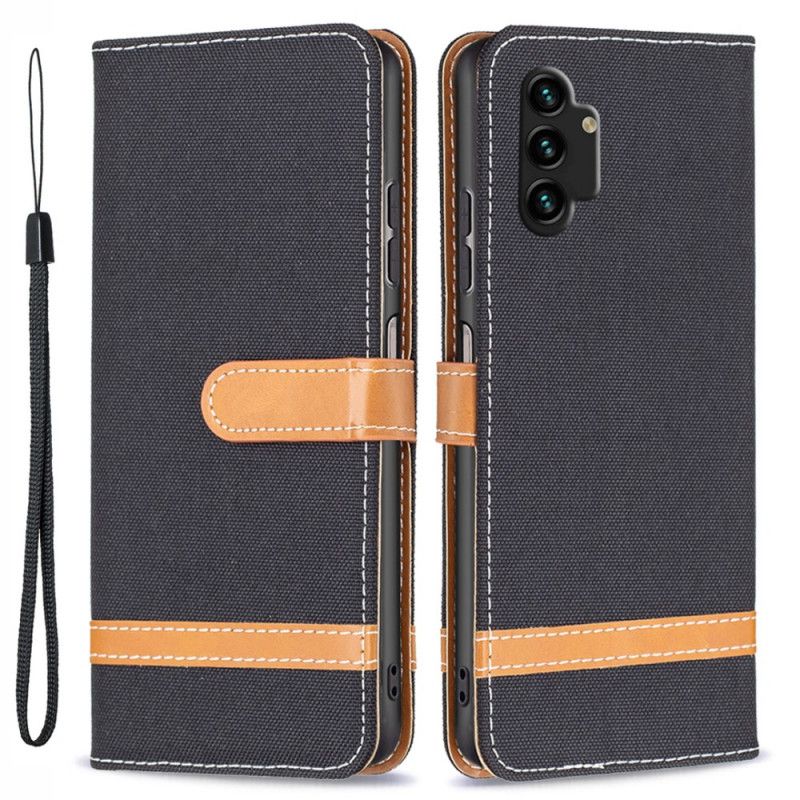 Flip Cover Samsung Galaxy A13 Med Snor Stof- Og Læderlook-rem