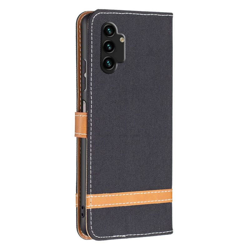 Flip Cover Samsung Galaxy A13 Med Snor Stof- Og Læderlook-rem