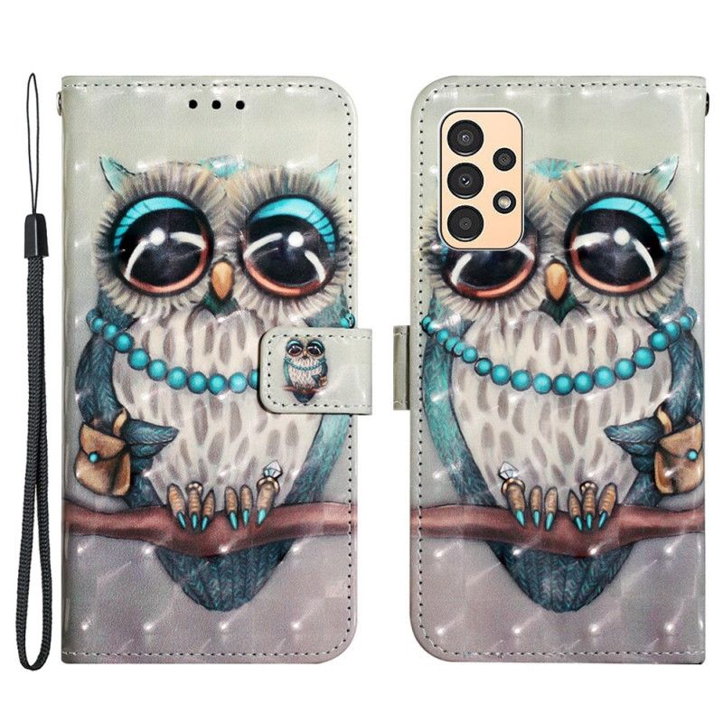 Læder Cover Samsung Galaxy A13 Med Snor Frøken Strappy Owl