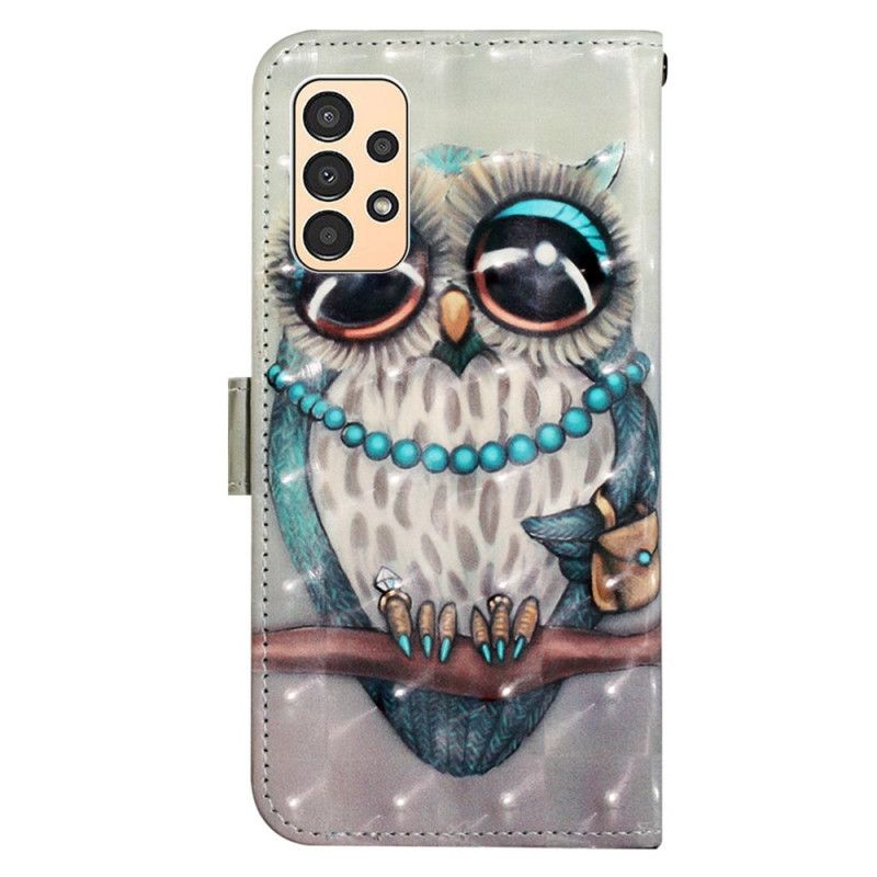 Læder Cover Samsung Galaxy A13 Med Snor Frøken Strappy Owl