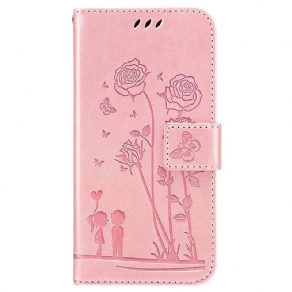 Læder Cover Samsung Galaxy A13 Med Snor Romantiske Strappy Roses