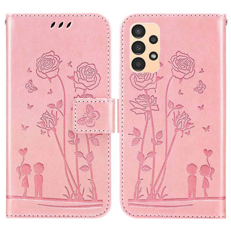 Læder Cover Samsung Galaxy A13 Med Snor Romantiske Strappy Roses