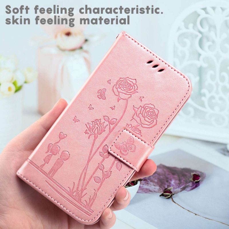 Læder Cover Samsung Galaxy A13 Med Snor Romantiske Strappy Roses