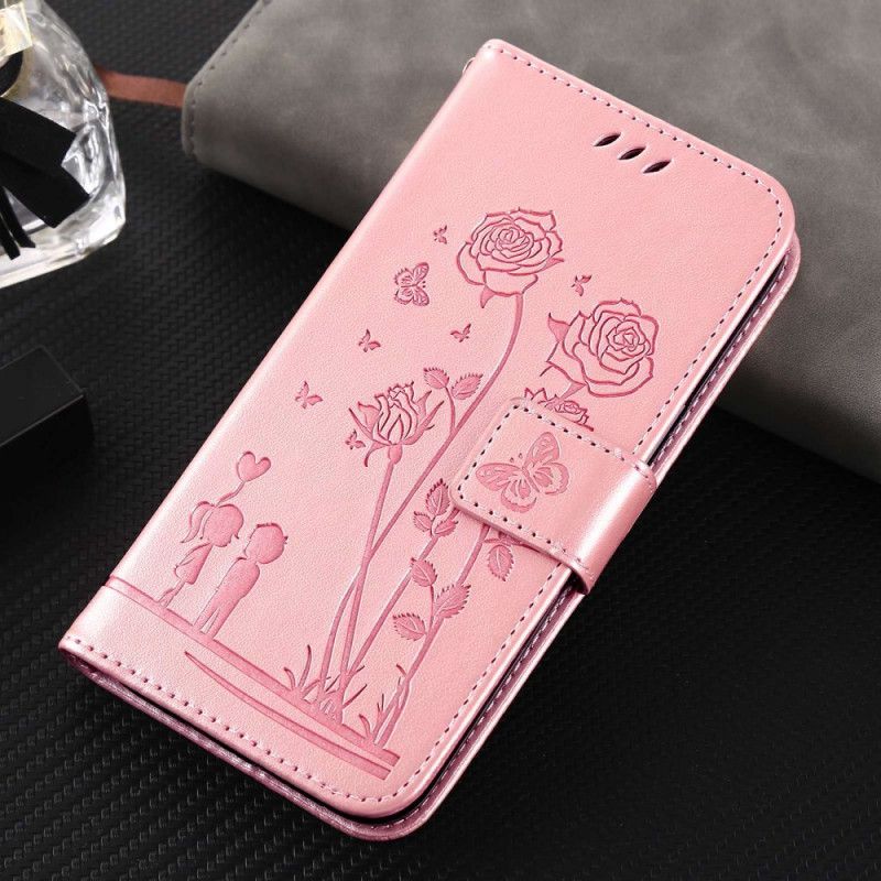 Læder Cover Samsung Galaxy A13 Med Snor Romantiske Strappy Roses