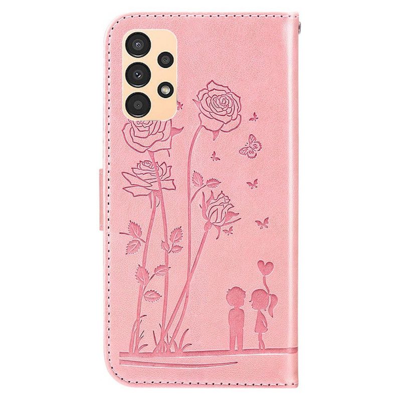 Læder Cover Samsung Galaxy A13 Med Snor Romantiske Strappy Roses