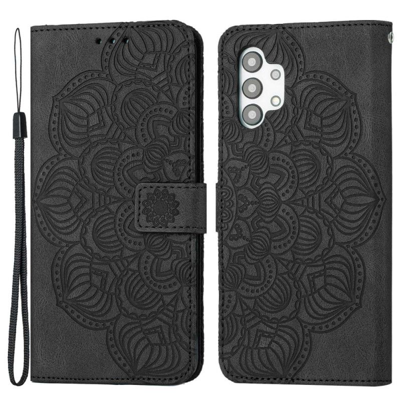 Læder Cover Samsung Galaxy A13 Med Snor Vintage Strappy Mandala