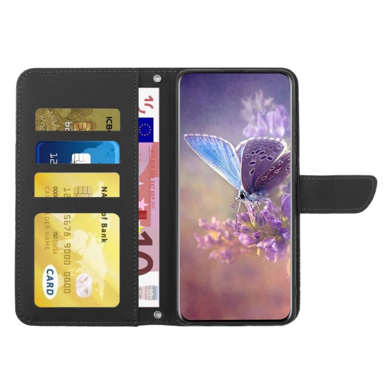 Læder Cover Samsung Galaxy A13 Sommerfugl Med Snor