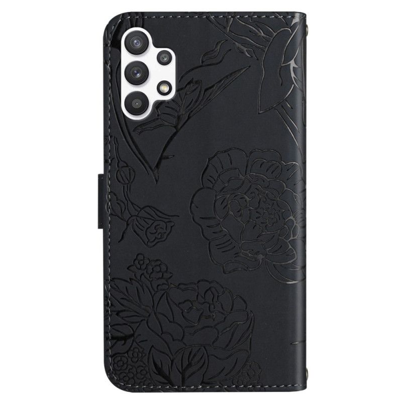 Læder Cover Samsung Galaxy A13 Sommerfugl Med Snor