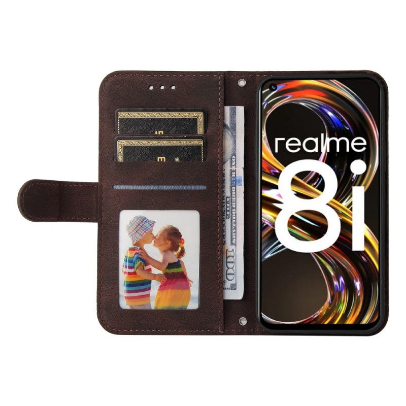 Flip Cover Realme 8i Imiteret Lædernitte Og Rem