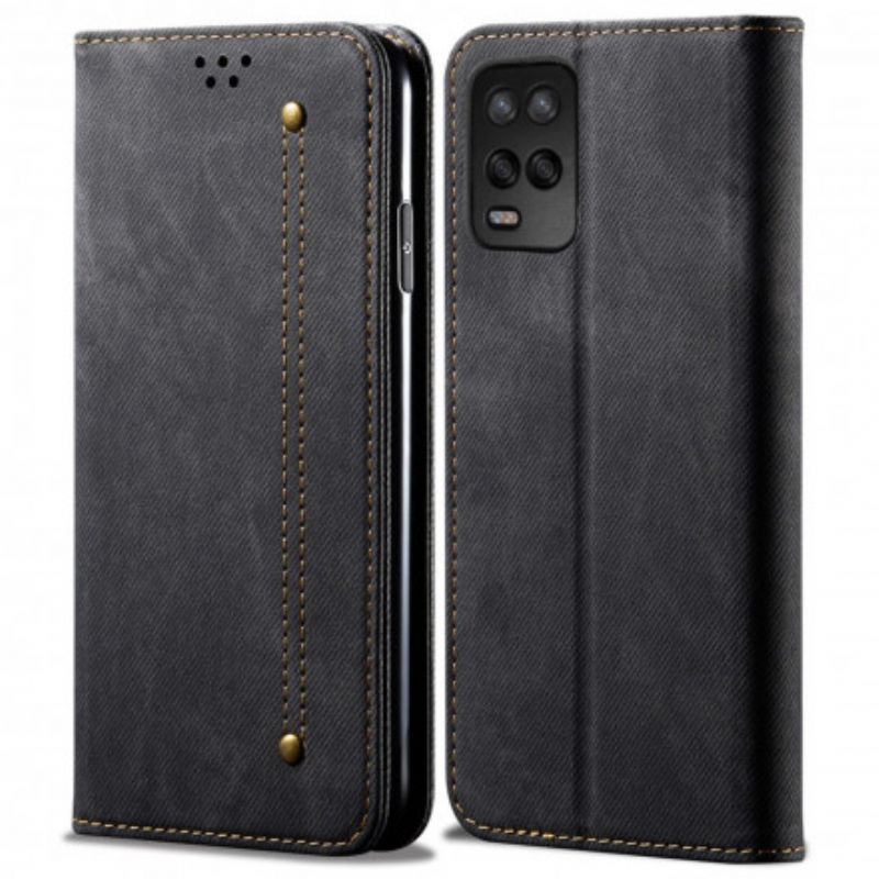 Cover Realme 8 5G Flip Cover Imiteret Læder Jeans Tekstur