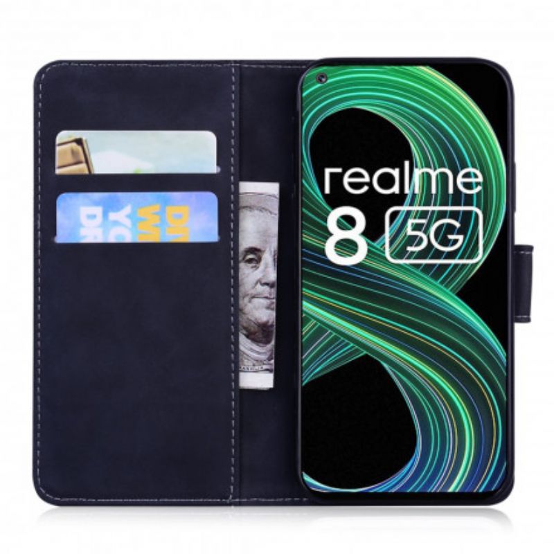 Flip Cover Realme 8 5G Monokrom Lædereffekt