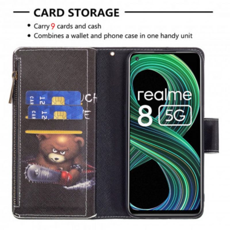 Læder Cover Realme 8 5G Bear Lynlåslomme