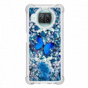 Cover Xiaomi Mi 10T Lite / Redmi Note 9 Pro 5G Blå Glitter Sommerfugle