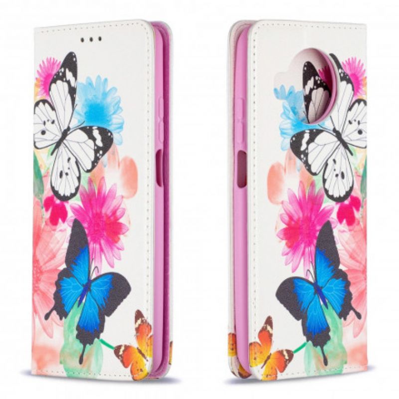 Cover Xiaomi Mi 10T Lite / Redmi Note 9 Pro 5G Flip Cover Farverige Sommerfugle