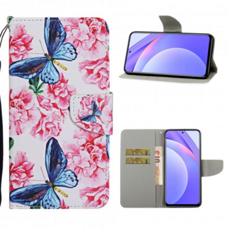 Flip Cover Xiaomi Mi 10T Lite / Redmi Note 9 Pro 5G Blomstersommerfugle-rem