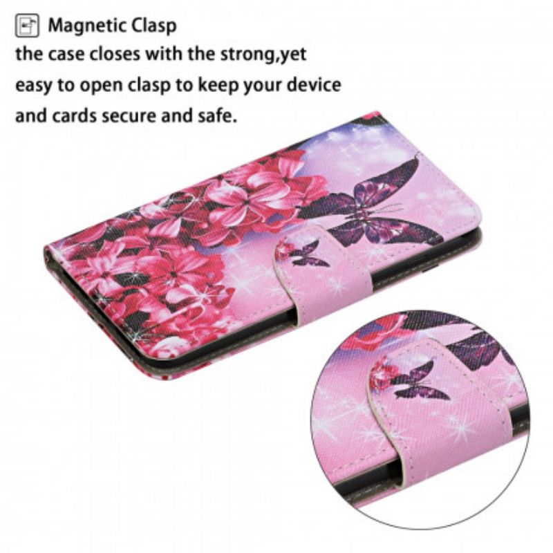 Flip Cover Xiaomi Mi 10T Lite / Redmi Note 9 Pro 5G Blomstersommerfugle-rem