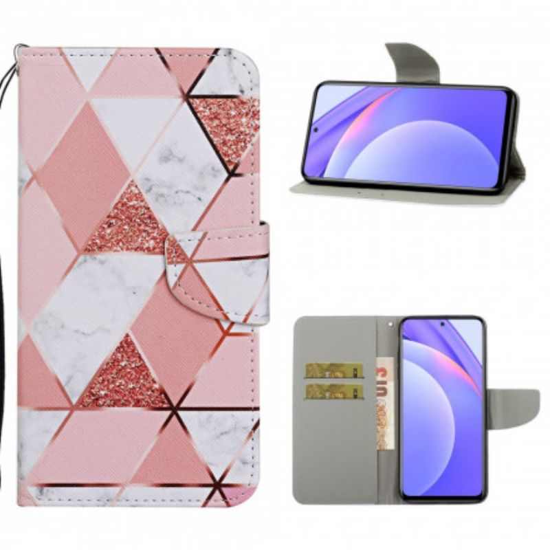 Flip Cover Xiaomi Mi 10T Lite / Redmi Note 9 Pro 5G Marmor Og Glitter Med Rem