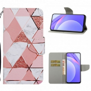 Flip Cover Xiaomi Mi 10T Lite / Redmi Note 9 Pro 5G Marmor Og Glitter Med Rem