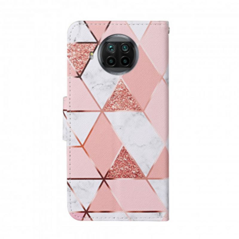 Flip Cover Xiaomi Mi 10T Lite / Redmi Note 9 Pro 5G Marmor Og Glitter Med Rem