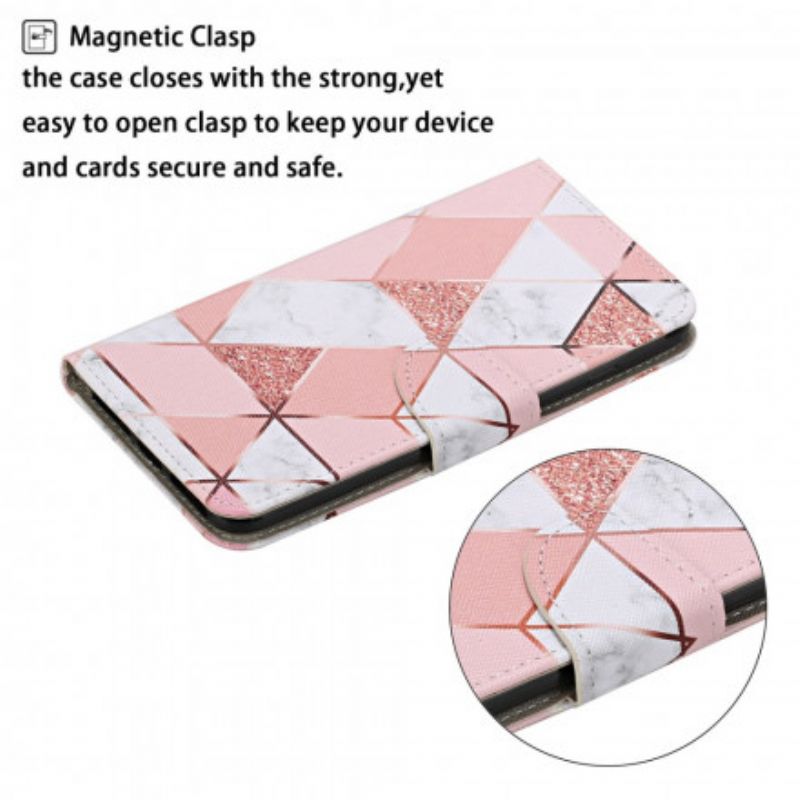 Flip Cover Xiaomi Mi 10T Lite / Redmi Note 9 Pro 5G Marmor Og Glitter Med Rem