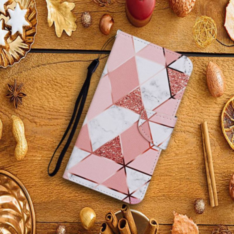 Flip Cover Xiaomi Mi 10T Lite / Redmi Note 9 Pro 5G Marmor Og Glitter Med Rem