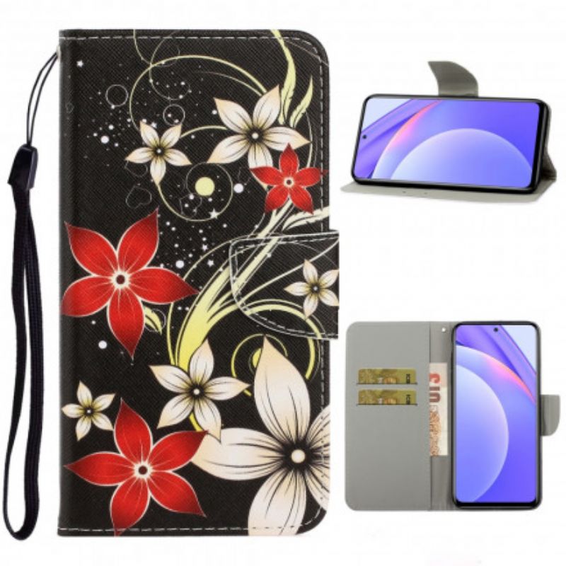 Flip Cover Xiaomi Mi 10T Lite / Redmi Note 9 Pro 5G Med Snor Farverige Stropblomster