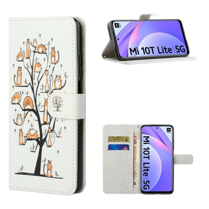 Flip Cover Xiaomi Mi 10T Lite / Redmi Note 9 Pro 5G Med Snor Funky Katte Med Rem